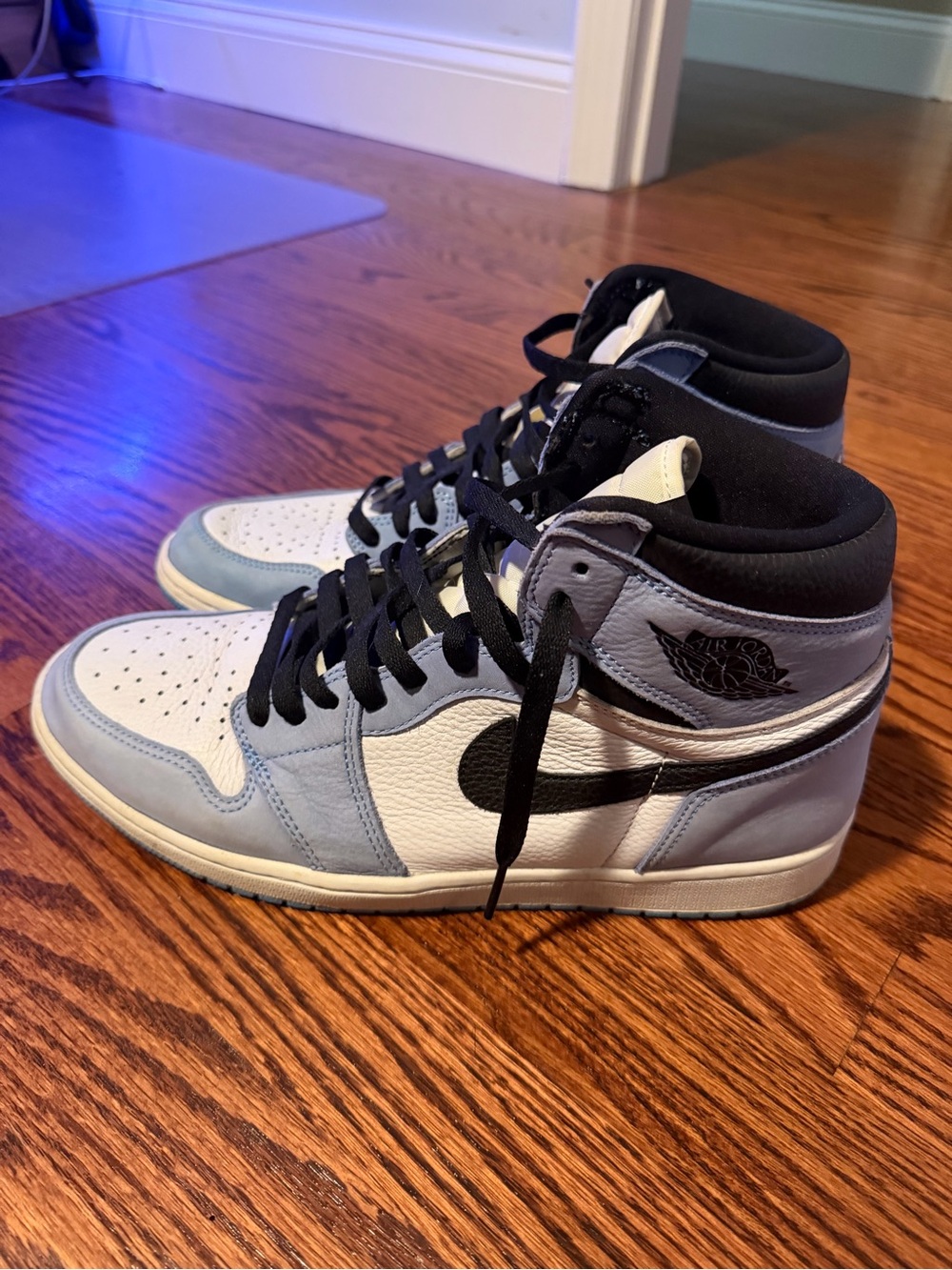 Nike Black and White Sneaker Interior with Light Blue Trim
